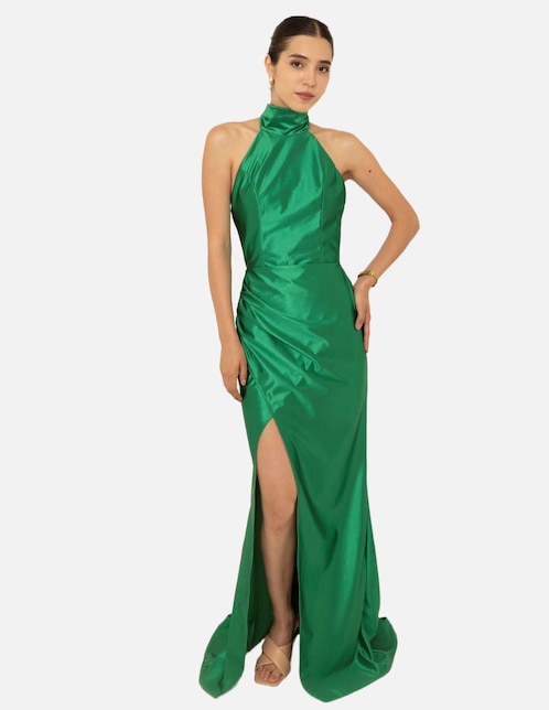 Karen Corte A Tafetan Largo Vestido Con Bolsillo Marfil Tallas Grandes