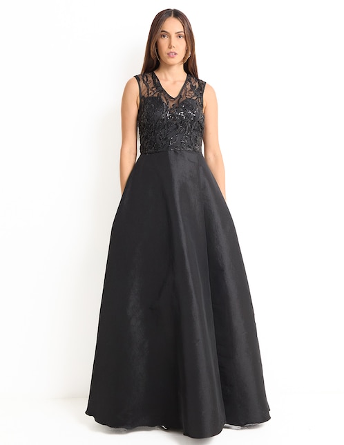 Easter Escote En V Maxi Gasa Vestidos Con Cremallera En Espalda Wisteria Tallas Grandes