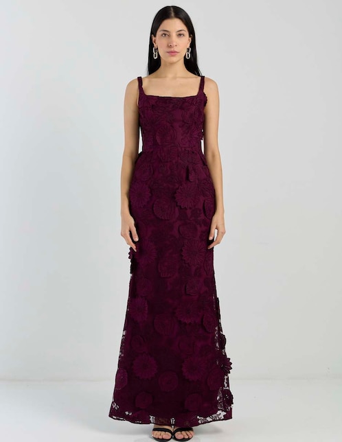 Vestido largo de fiesta Dress The Population escote cuadrado