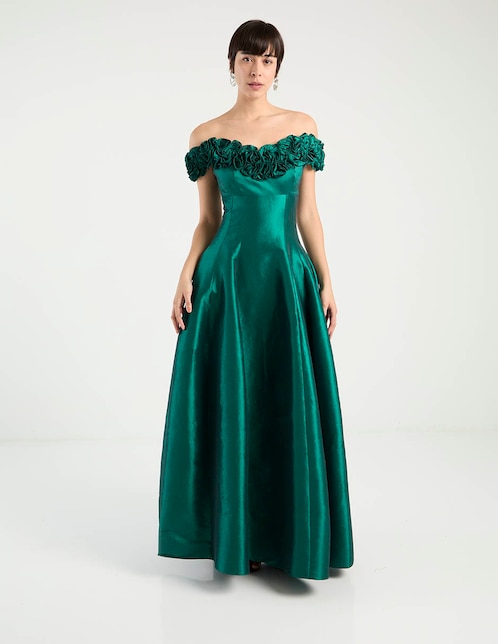 Vestido maxi de fiesta escote bardot 1