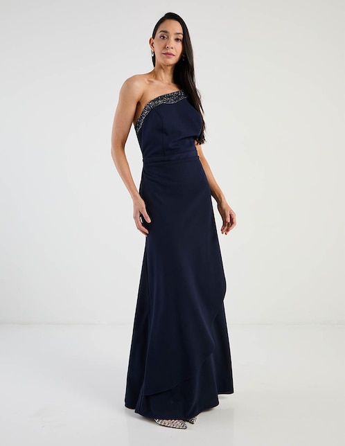 Vestido maxi de fiesta escote asimétrico 1