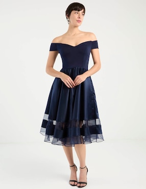 Vestido midi de fiesta Ema Valdemossa escote bardot