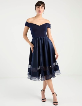 Vestido midi de fiesta Ema Valdemossa escote bardot