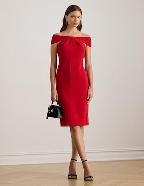 Vestido a la rodilla de fiesta Lauren Ralph Lauren escote bardot