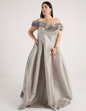 Vestido maxi de fiesta Ema Valdemossa Curvi escote bardot