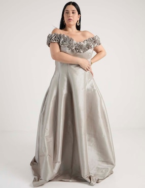 Vestido maxi de fiesta Ema Valdemossa Curvi escote bardot