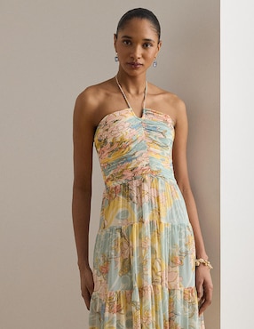 Vestido maxi de fiesta Lauren Ralph Lauren espalda abierta