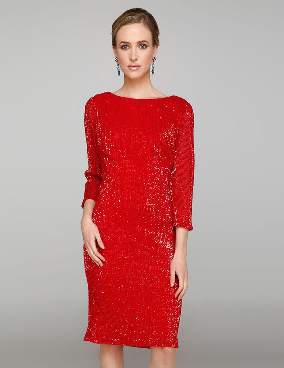 Vestido SL Fashions rojo texturizado noche Liverpool.com.mx