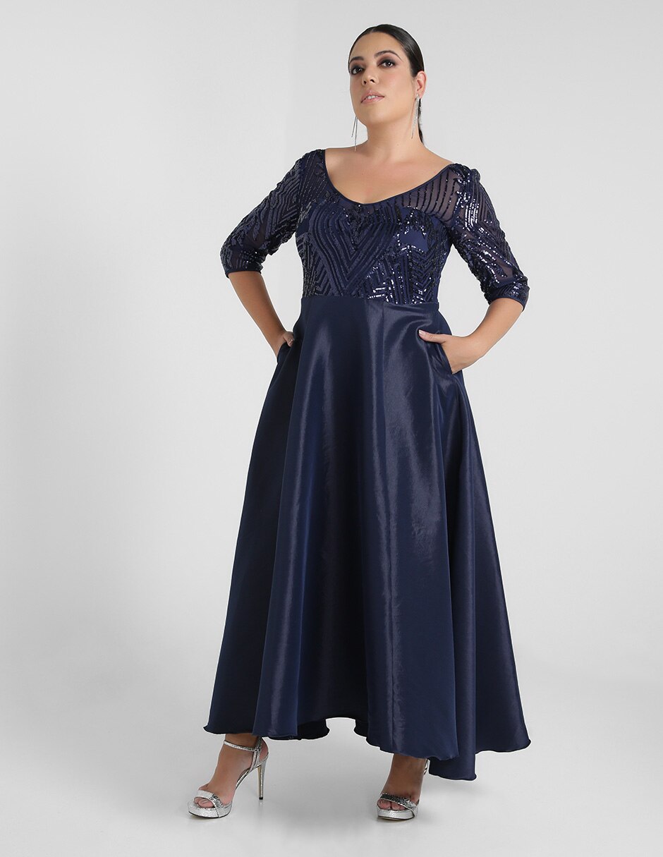 Vestido maxi de fiesta Rue de la Paix con lentejuelas corte línea A en  Liverpool