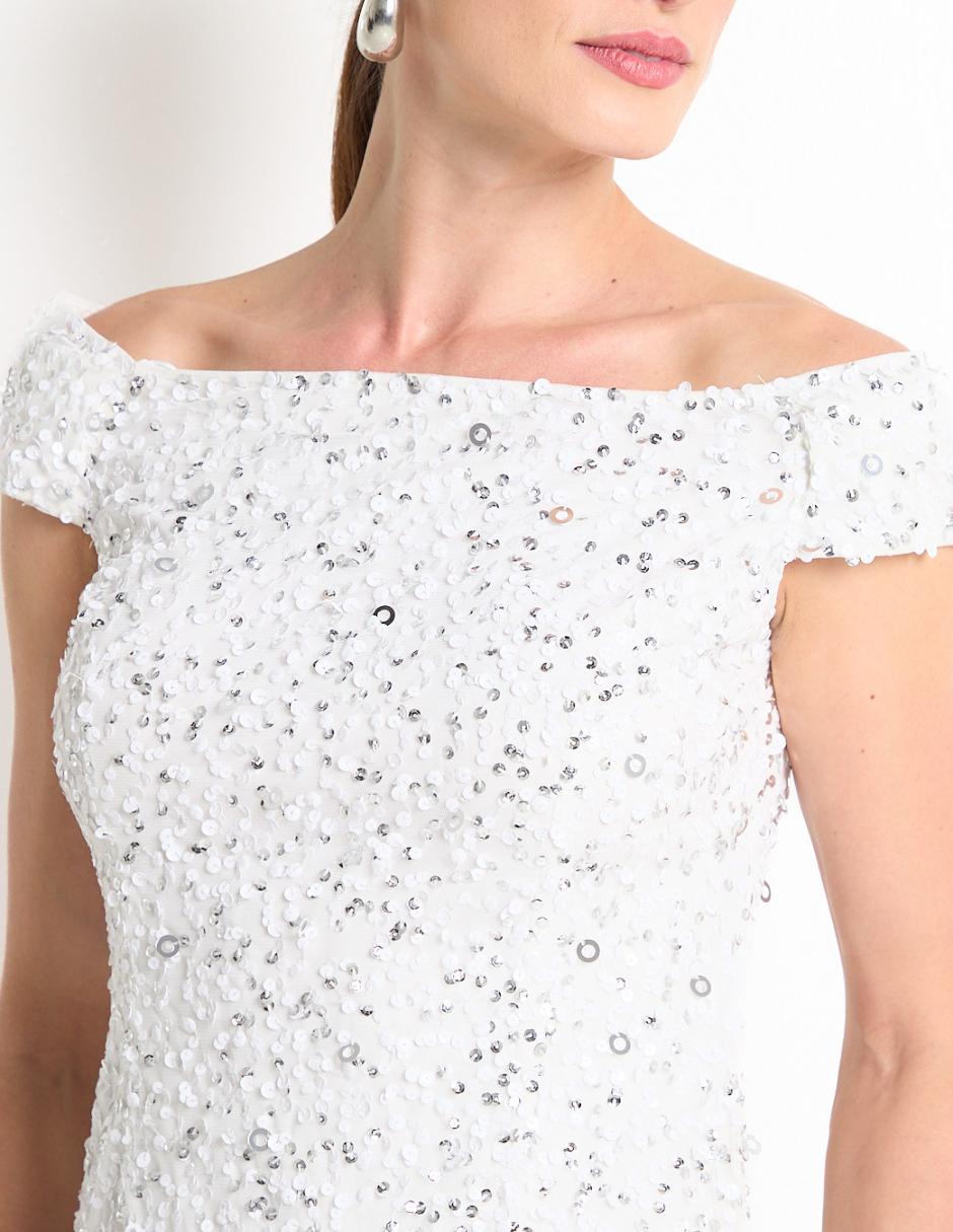 Vestido corto de fiesta escote bardot 4