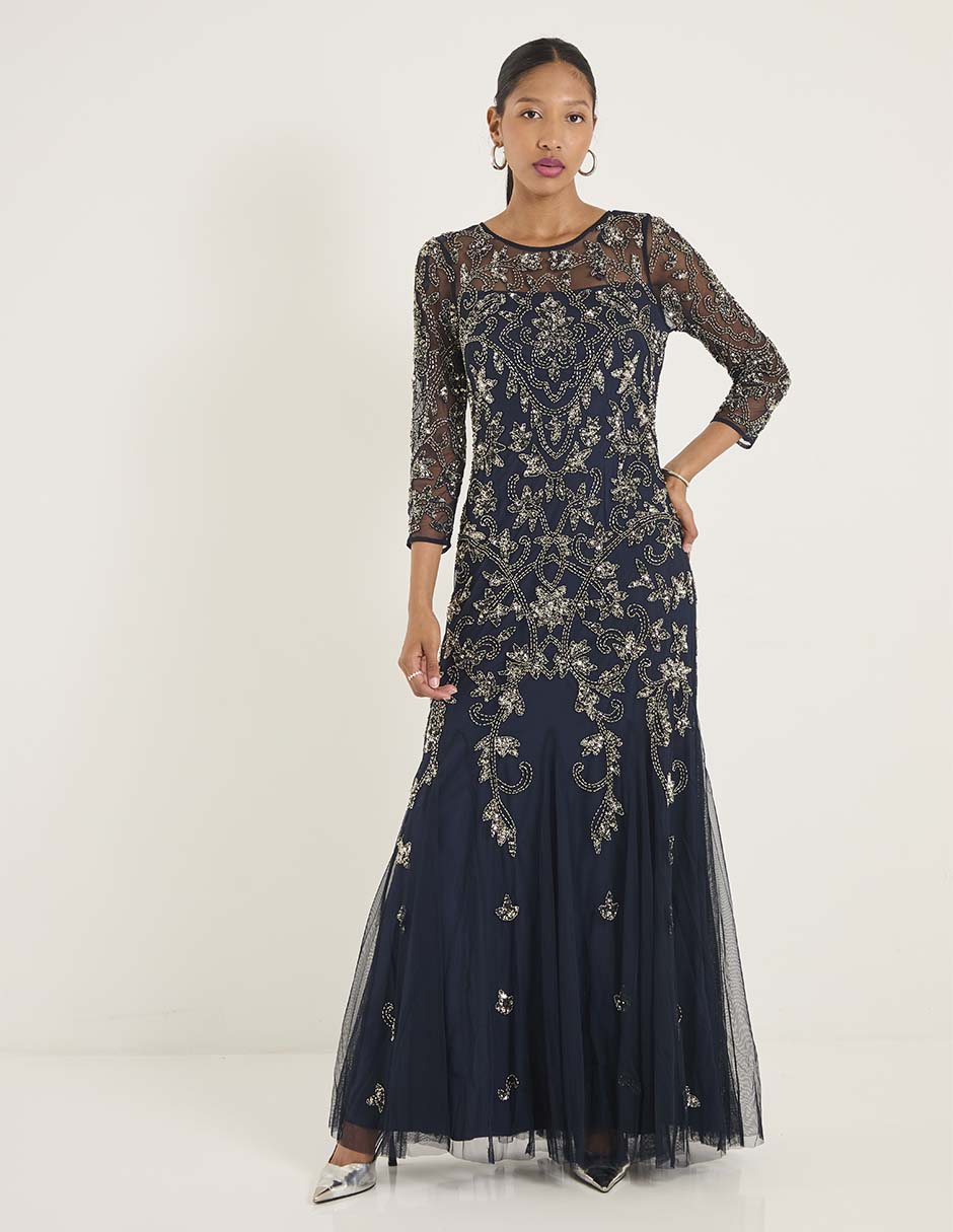 Vestidos de chiffon con escote ilusión y mangas cap Spa main image 0