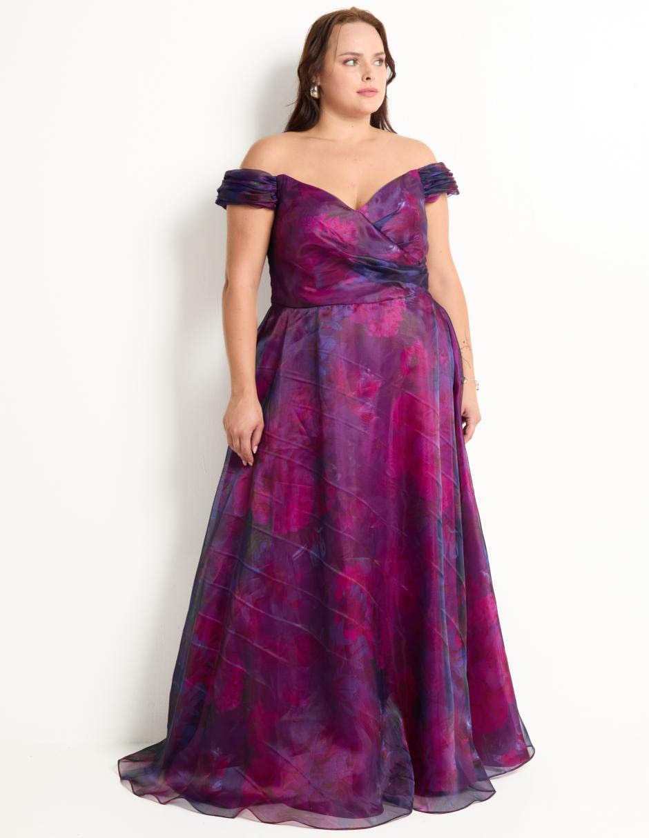 Vestido maxi de fiesta Ema Valdemossa Curvy escote bardot