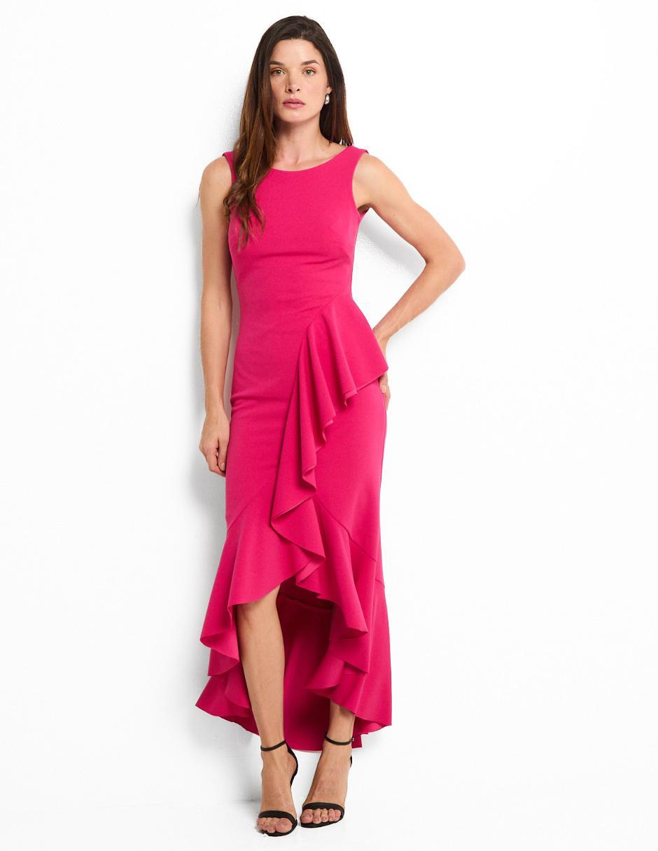 rue la la formal dresses Pink Ruffled Strapless Mermaid Prom Dresses V-Neck Satin Evening Dress –  Viniodress main image 0