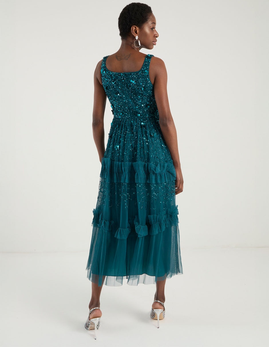 Vestido midi fiesta escote cuadrado 6