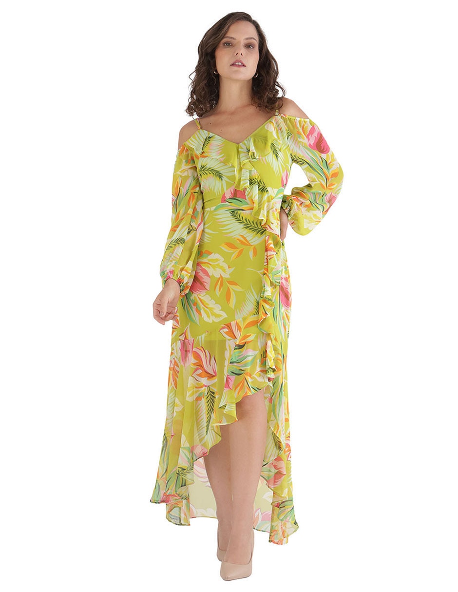 Vestido midi de fiesta escote bardot 1
