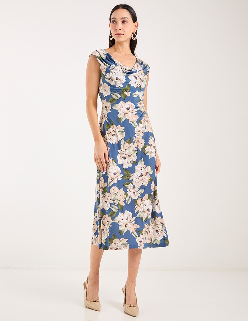 Vestido midi de fiesta escote redondo Vestido midi de fiesta escote redondo