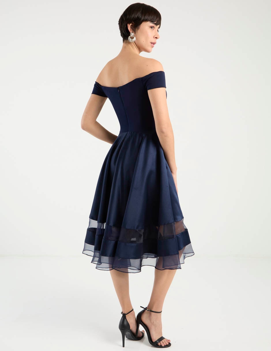 Vestido midi de fiesta escote bardot 2