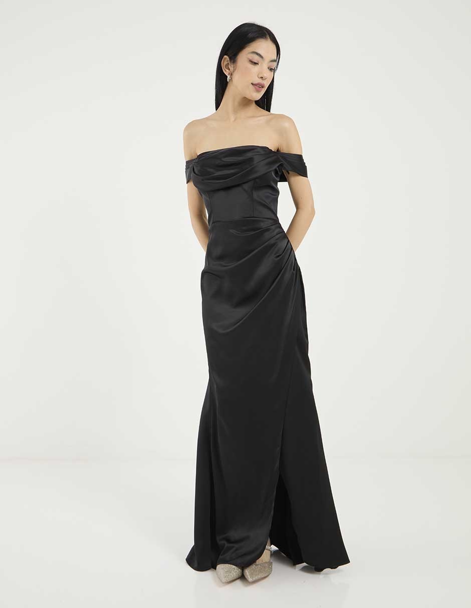 Vestido maxi de fiesta escote bardot 3