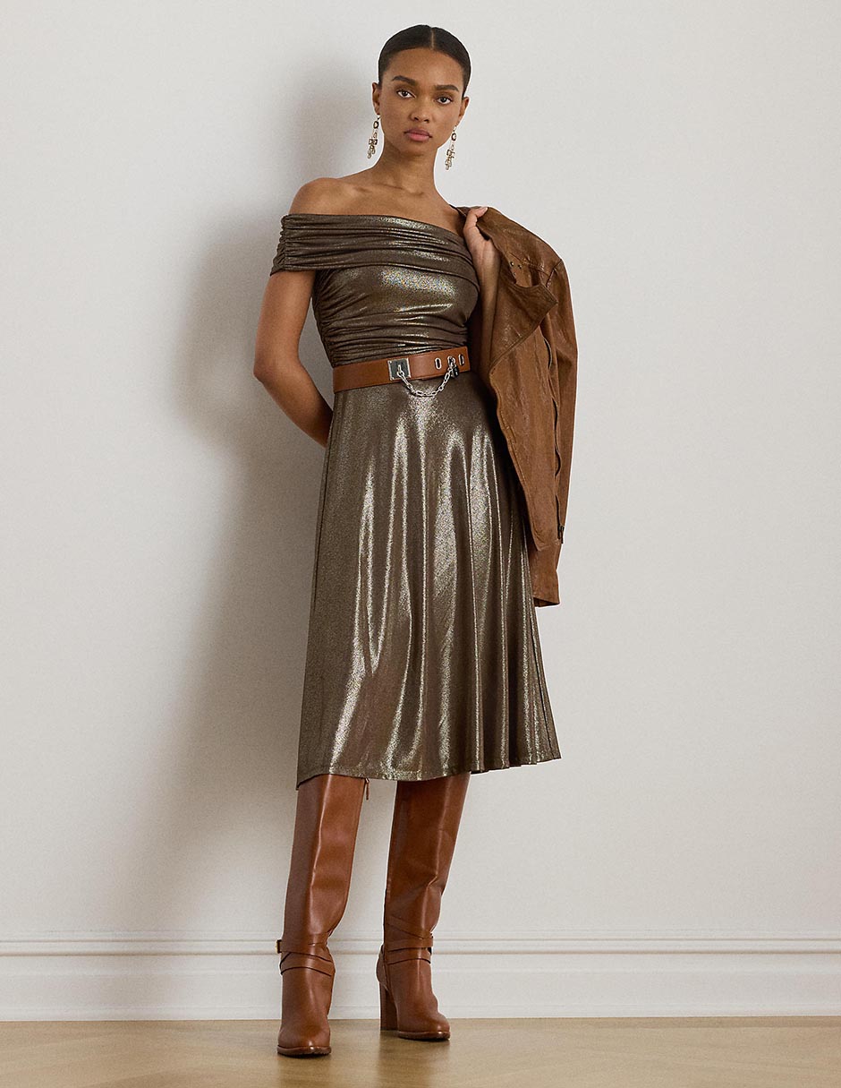 Vestido midi de fiesta escote bardot