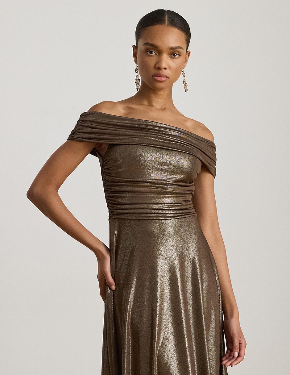 Vestido midi de fiesta escote bardot 3