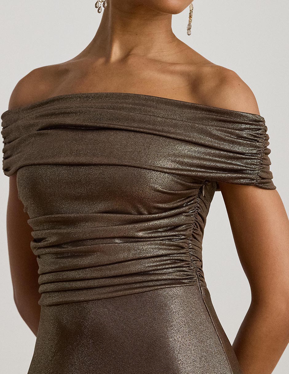 Vestido midi de fiesta escote bardot 4