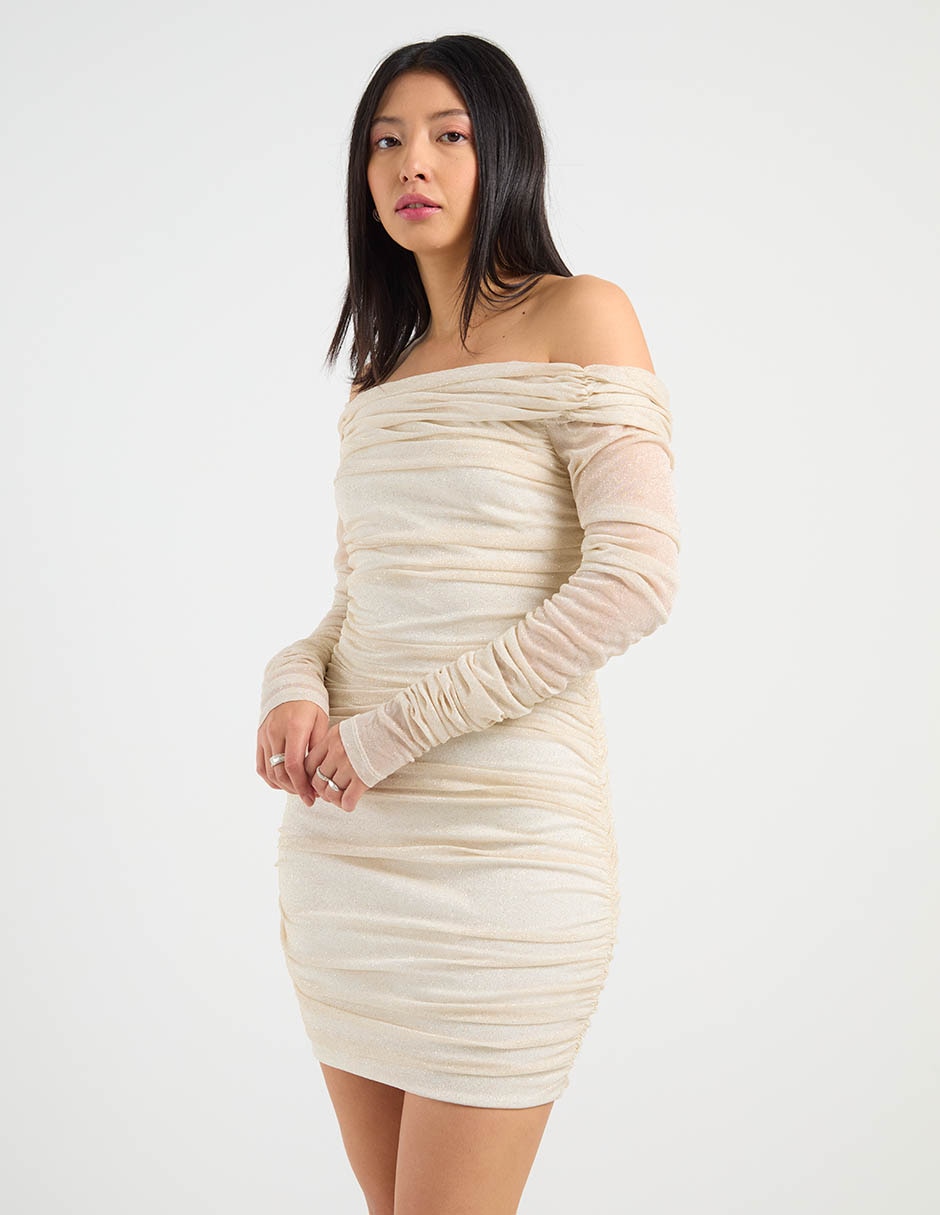 Vestido mini de fiesta escote bardot