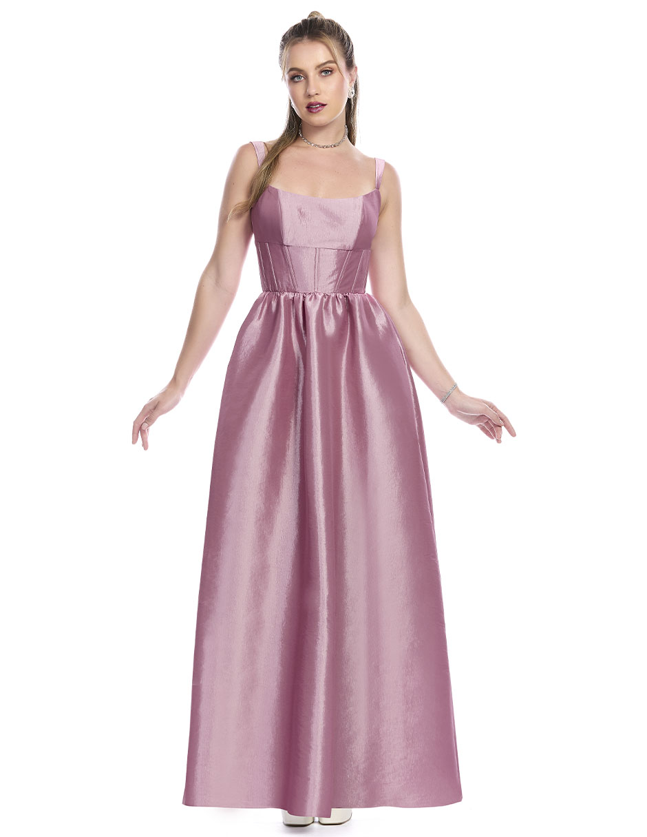Vestido largo de fiesta escote regular