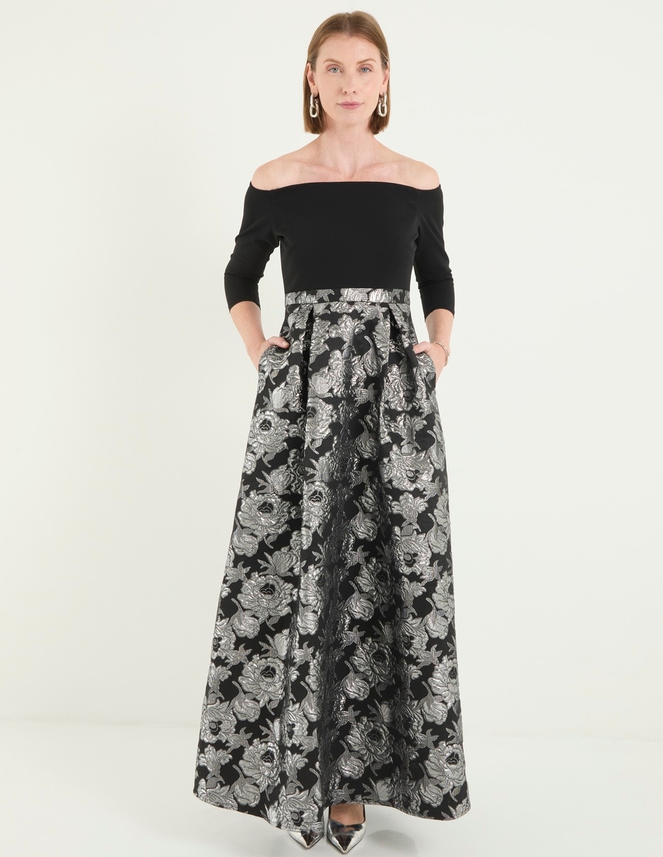 Vestido maxi de fiesta escote bardot 1