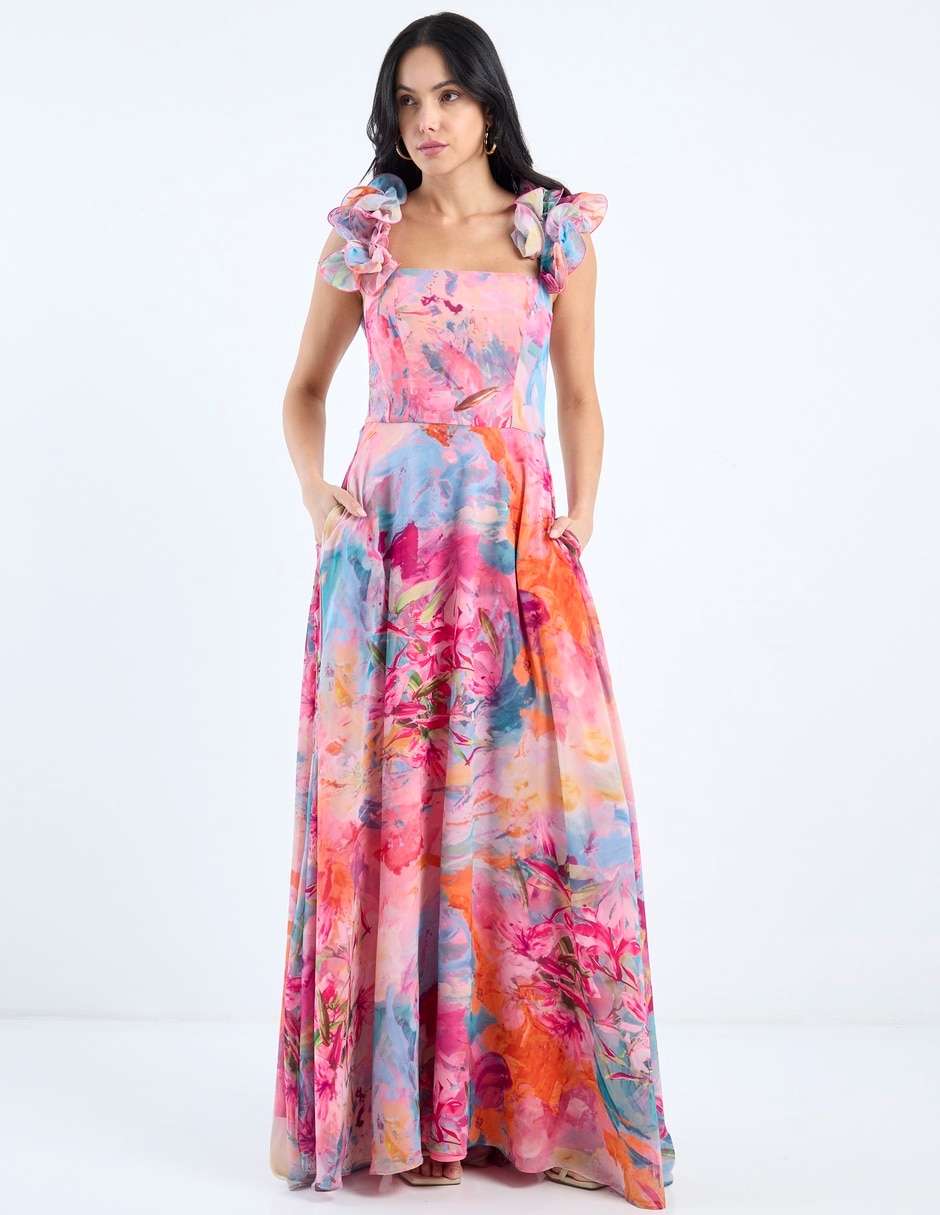 Vestido maxi de fiesta escote cuadrado Vestido maxi de fiesta escote cuadrado