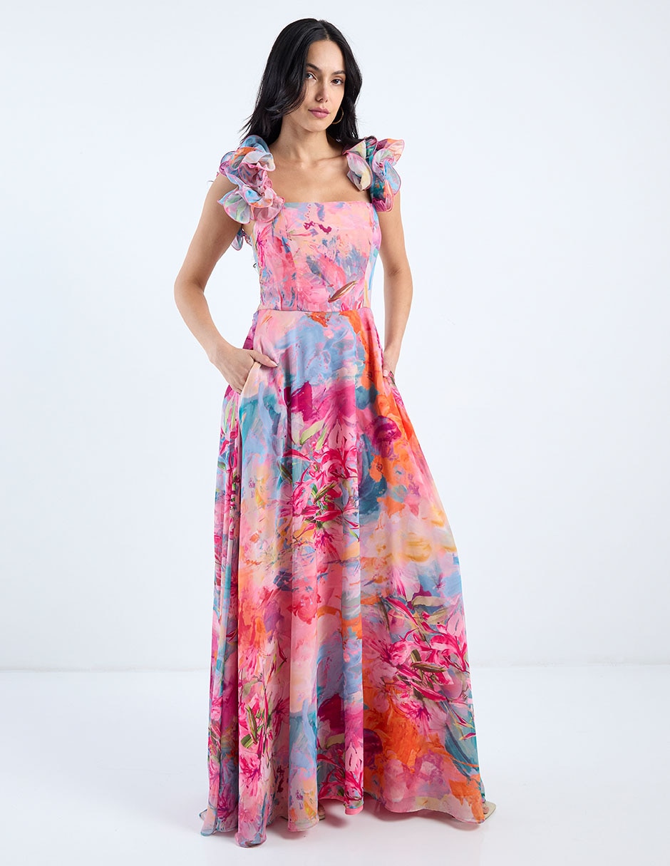 Vestido maxi de fiesta escote cuadrado 3