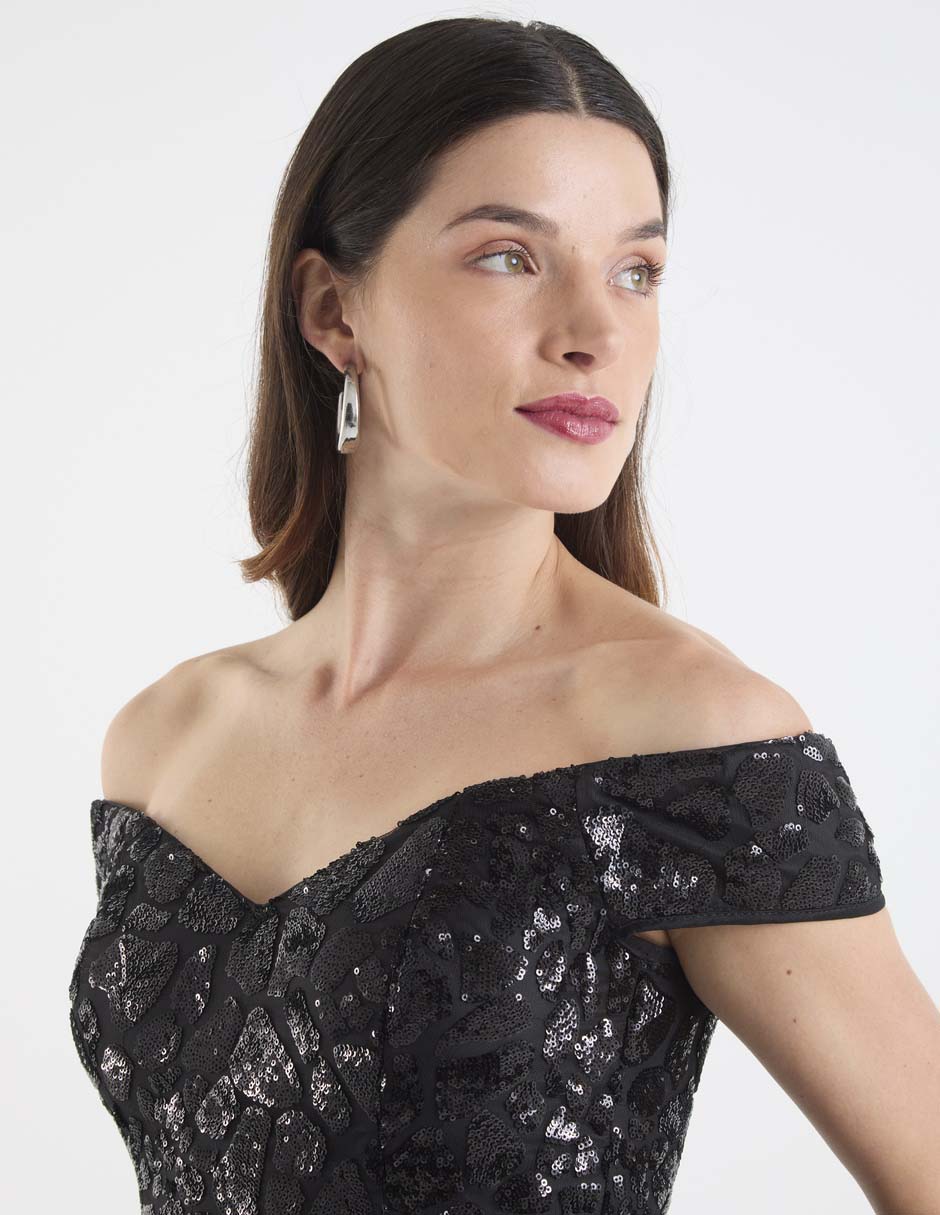 Vestido maxi de fiesta escote bardot 4