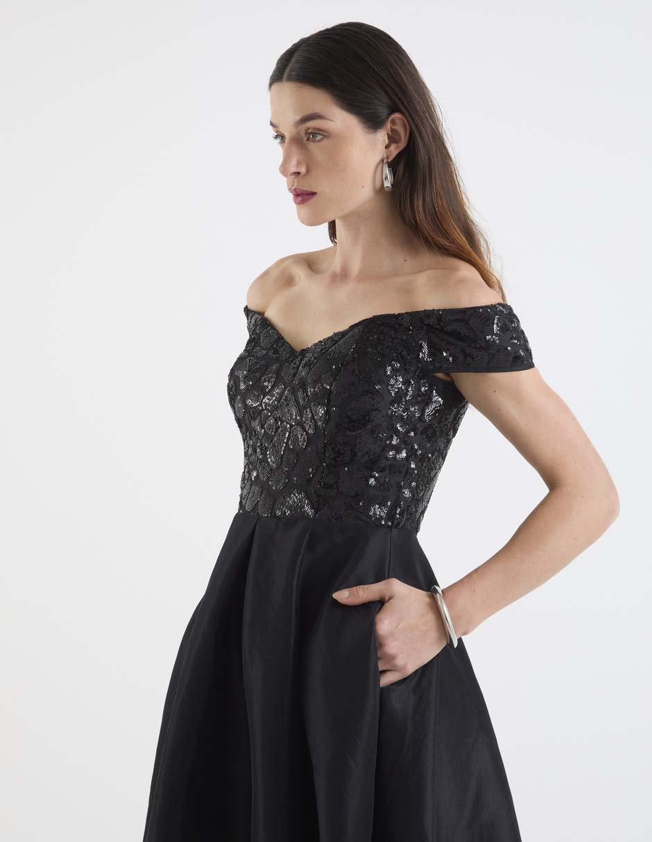 Vestido maxi de fiesta escote bardot 5