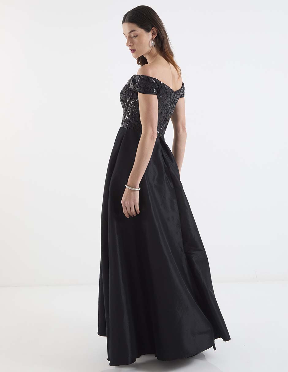 Vestido maxi de fiesta escote bardot 6