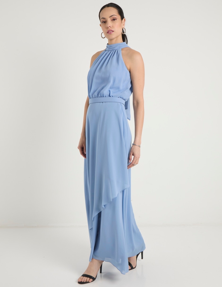 Vestido largo de fiesta escote con cuello 3