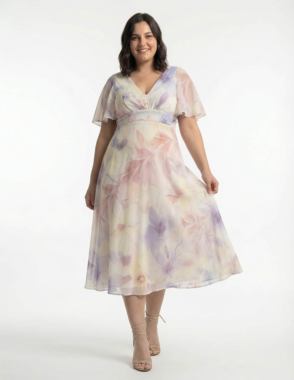Vestido midi de fiesta escote V